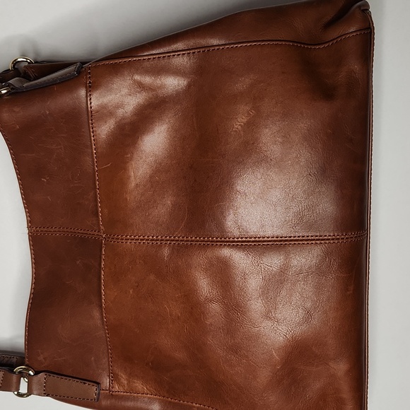 Tignanello tooled leather cognac color, large shoulder bag. Preloved sold as is - Picture 4 of 5